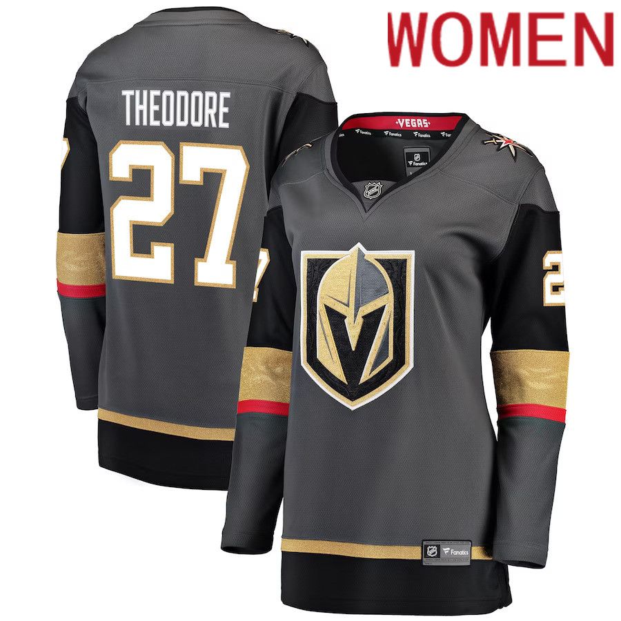 Women Vegas Golden Knights #27 Shea Theodore Fanatics Branded Gray Alternate Breakaway Player NHL Jersey